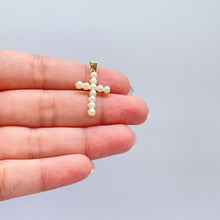 Load image into Gallery viewer, 18k Gold Filled Beaded Faux Pearl Cross, Available In 2 Sizes
