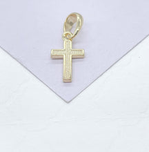 Load image into Gallery viewer, 18k Gold Filled Plain Dual Sided Cross with Grain Texture Pattern Pendant
