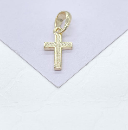 18k Gold Filled Plain Dual Sided Cross with Grain Texture Pattern Pendant