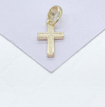 Load image into Gallery viewer, 18k Gold Filled Plain Dual Sided Cross with Grain Texture Pattern Pendant
