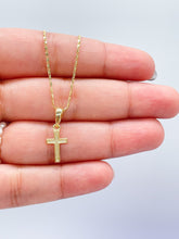 Load image into Gallery viewer, 18k Gold Filled Plain Dual Sided Cross with Grain Texture Pattern Pendant
