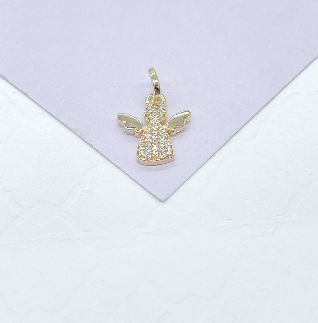 18k Gold Filled Tiny Pave Angel Pendant with Plain Wings, For Her, Religious Wear, Faith Pendant