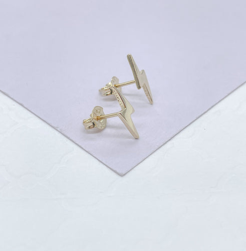 18k Gold Filled Plain Cresent Moon and Lightning Bolt Stud Earrings