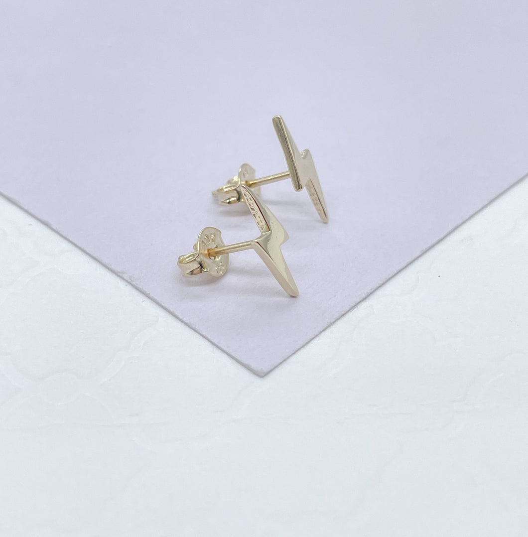 18k Gold Filled Plain Cresent Moon and Lightning Bolt Stud Earrings