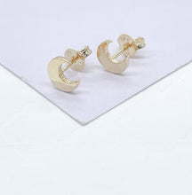 Load image into Gallery viewer, 18k Gold Filled Plain Cresent Moon and Lightning Bolt Stud Earrings
