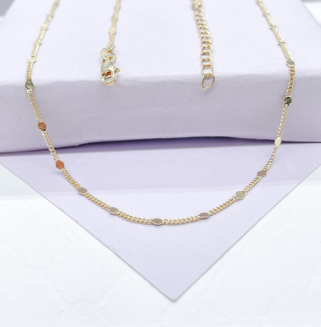 18k Gold Filled Flat Fancy Sequin Satellite Curb Chain Necklace, For Wholesale, Gift Ideas, Dainty Jewlery, Layering Necklace,