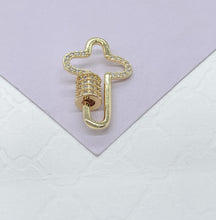 Load image into Gallery viewer, 18k Gold Filled Smooth Cross Carabiner Clasp With CZ Pave Closure
