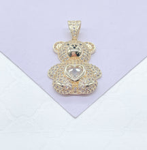 Load image into Gallery viewer, 18k Gold Filled Chunky Bear Charm With Colorful Heart Center Piece, Animal Charm, Waterproof Jewlery, Hypoallergenic Jewle
