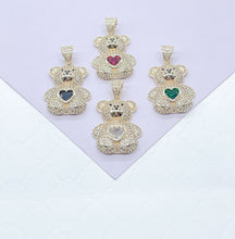 Load image into Gallery viewer, 18k Gold Filled Bear Charm Necklace: Colorful Heart Pendant
