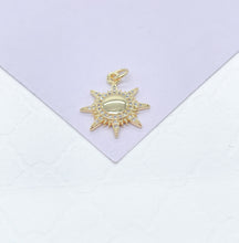 Load image into Gallery viewer, 18k Gold Filled Plain Sun Pendant With White Pave Sun Rays, Dainty Pendant, Sun Pendant, Medallion Pendant
