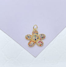Load image into Gallery viewer, 18k Gold Filled Tiny Chubby Colorful Pave Flower Charm For Jewlery Making
