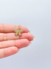 Load image into Gallery viewer, 18k Gold Filled Tiny Chubby Colorful Pave Flower Charm For Jewlery Making
