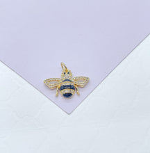 Load image into Gallery viewer, 18k Gold Filled Black Stripe &amp; All Gold Bee Pendant Both with White Pave Stones
