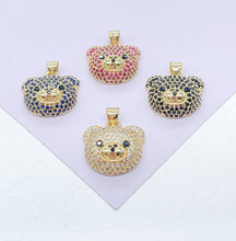 Load image into Gallery viewer, 18k Gold Filled Chunky Bear Head Charm, Available in 4 Different Colors, Animal Charm, Waterproof Jewlery, Hypoallergenic Jewlery
