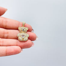 Load image into Gallery viewer, 18k Gold Filled Bear Charm Necklace: Colorful Heart Pendant
