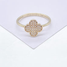 Load image into Gallery viewer, 18k Goldfilled Pave Four Leaf Clover Ring , Wedding Gift, For her , Gift Idea, Dainty Ring, Minimalist Jewlery, Statement Piece
