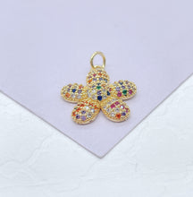 Load image into Gallery viewer, 18k Gold Filled Tiny Chubby Colorful Pave Flower Charm For Jewlery Making
