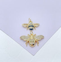 Load image into Gallery viewer, 18k Gold Filled Black Stripe &amp; All Gold Bee Pendant Both with White Pave Stones
