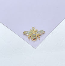 Load image into Gallery viewer, 18k Gold Filled Black Stripe &amp; All Gold Bee Pendant Both with White Pave Stones
