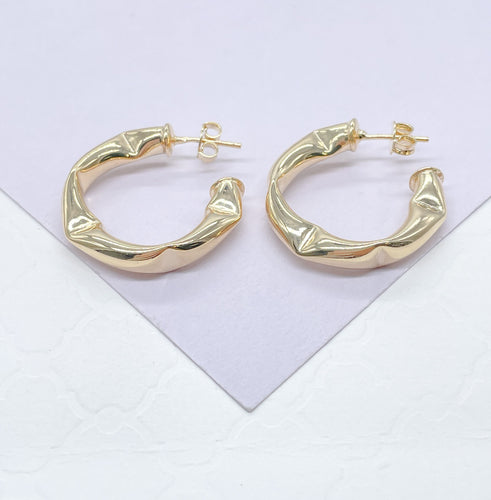 18k Gold Filled Abstract Bent Smooth Hoop Earrings Available in 2 Sizes