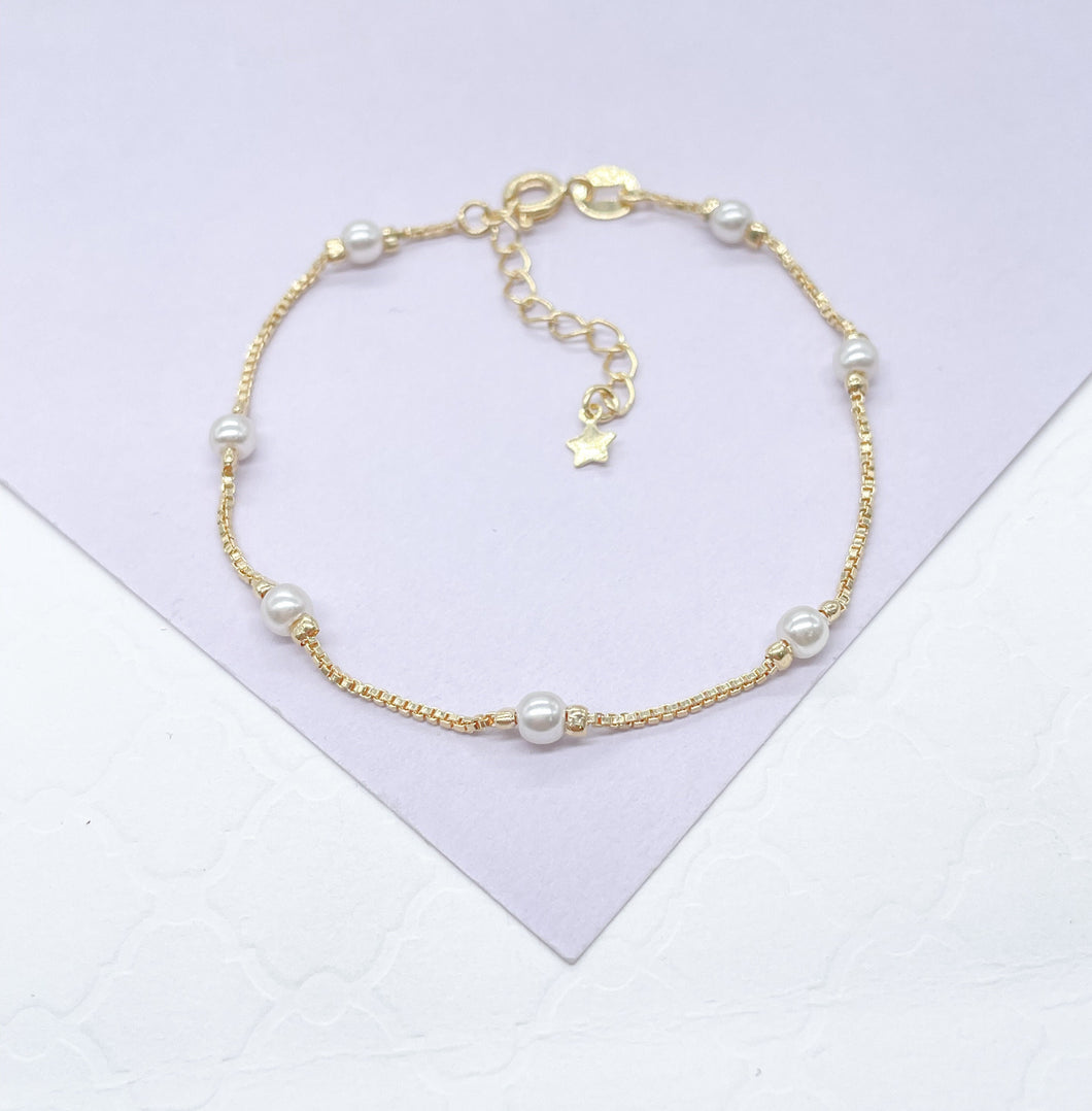 18k Gold Filled Adjustable Hamsa and Evil Eye Pearl Bracelet