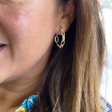 Load image into Gallery viewer, 18k Gold Filled Rough Textured Paper Clip Open Hoop Earring
