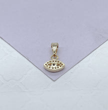 Load image into Gallery viewer, 18k Gold Filled Dainty White &amp; Royal Blue Mini CZ Evil Eye Charm
