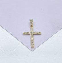 Load image into Gallery viewer, 18k Gold Filled 2 Inch Tall Dainty Cross With Micro CZ
