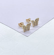 Load image into Gallery viewer, 18k Gold Filled CZ Butterfly Stud Earrings: Dainty Jewelry
