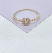 Load image into Gallery viewer, 18k Gold Filled Four Leaf Clover Ring: Beaded Band Pave Ring
