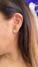 Load image into Gallery viewer, 18k Gold Filled Plain Textured Hamsa Hand Stud Earring With Heart Center &amp; CZ Center, Hamsa Jewlery, Protection Jewlery, Dainty Studs
