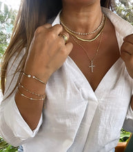 Load image into Gallery viewer, 18k Gold Filled Beaded Faux Pearl Cross, Available In 2 Sizes
