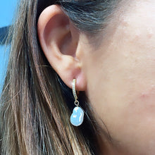 Load image into Gallery viewer, 18k Gold Filled Dangling Baroque Pearl With Pave Hoop Earring
