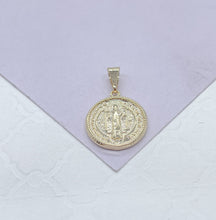 Load image into Gallery viewer, 18k Gold Filled St Benedict Pendant: Engraved Catholic Charm
