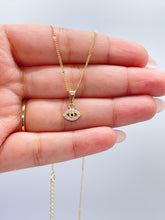 Load image into Gallery viewer, 18k Gold Filled Dainty White &amp; Royal Blue Mini CZ Evil Eye Charm
