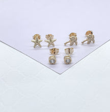 Load image into Gallery viewer, 18k Gold Filled Stud Earrings Set: Beach Starfish, Palm, Stone
