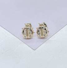 Load image into Gallery viewer, 18k Gold Filled Plain XL Lady Bug Stud Earring With CZ Patterned Studs

