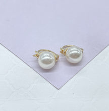 Load image into Gallery viewer, 18k Gold Filled 8mm Plain Simulated Pearl Tiny Huggie Earring
