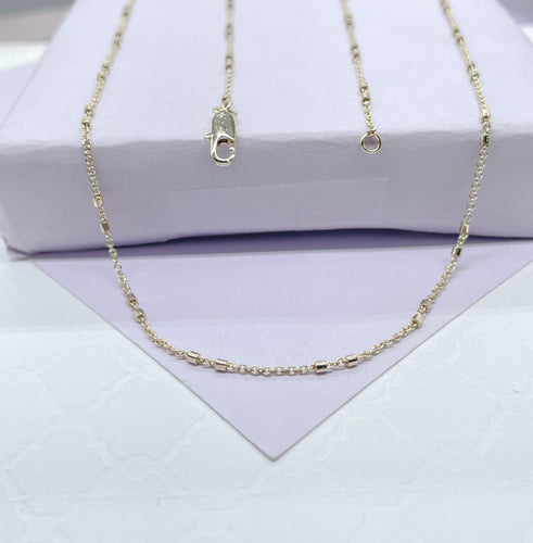 18k Gold Filled 18 Inch 1mm Double-Bar Satellite Chain Featuring Oval Curb Link Style