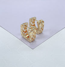 Load image into Gallery viewer, 18k Gold Filled Square Huggie Earrings: Clover Cutout Hoops
