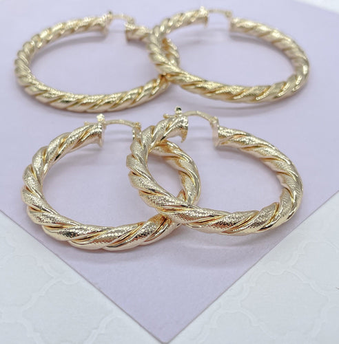 18k Gold Filled Twisted and Textured Croissant Hoop Earrings, Available in 2 Sizes