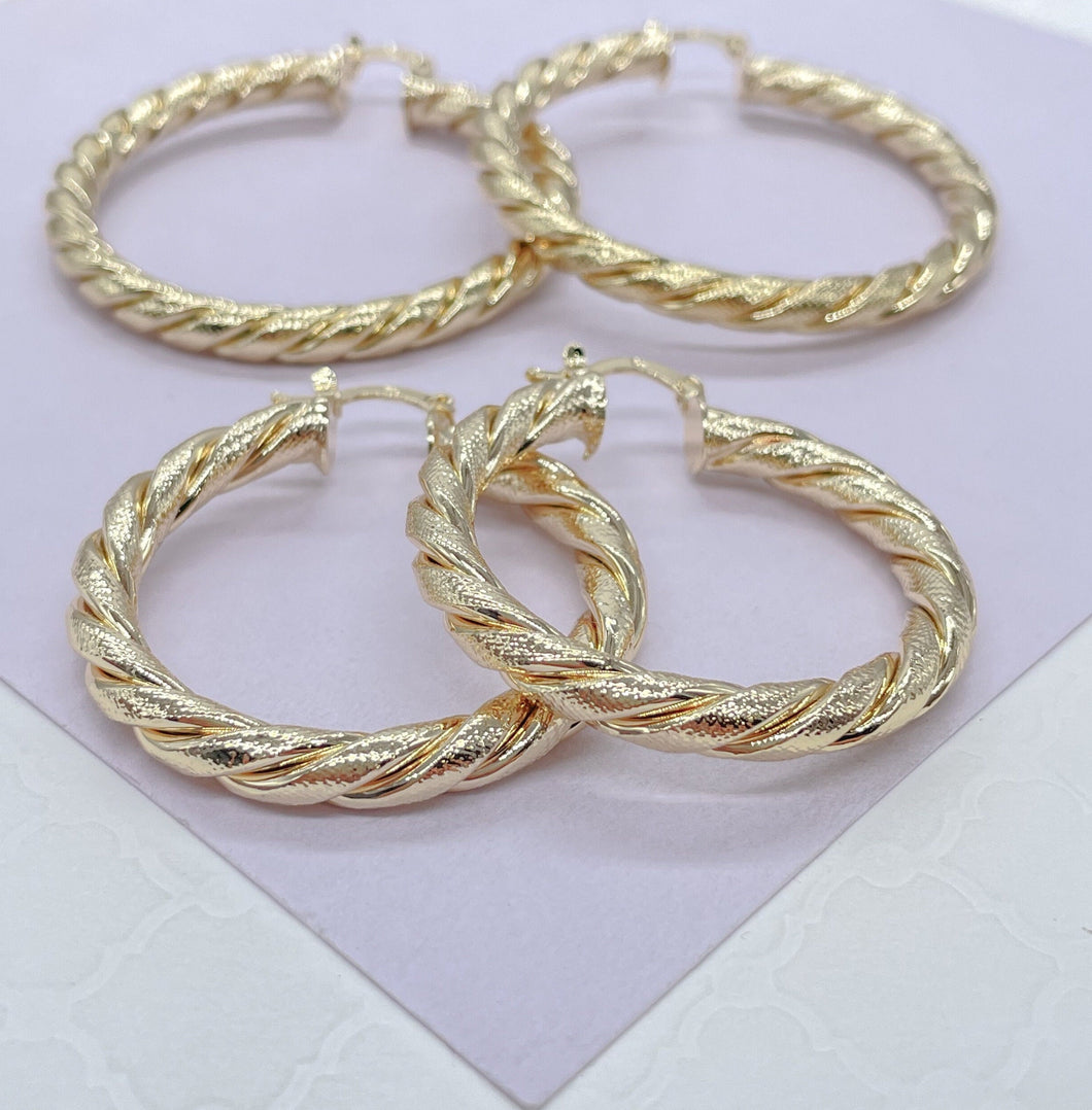 18k Gold Filled Twisted and Textured Croissant Hoop Earrings, Available in 2 Sizes