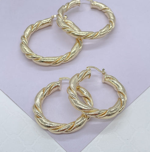 18k Gold Filled Chunky Smooth Twisted and Textured Croissant Hoop Earrings, Available in 3 Sizes