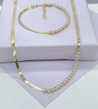 Load image into Gallery viewer, 18k Gold Filled Choker Set: Herringbone Chain &amp; Tennis Bracelet
