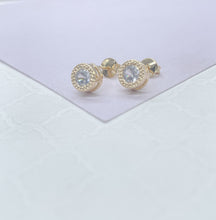 Load image into Gallery viewer, 18k Gold Filled Stud Earrings: 7mm Princess Cut Dainty Jewelry
