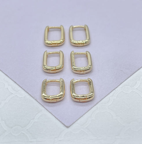 18k Gold Filled Plain Smooth Dainy Long Bar Huggie Hoop Earring