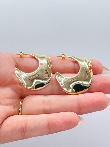 18k Gold Filled Smooth Plain Wavy Boho Style Earrings