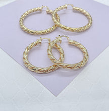 Load image into Gallery viewer, 18k Gold Filled Twisted and Textured Croissant Hoop Earrings, Available in 2 Sizes
