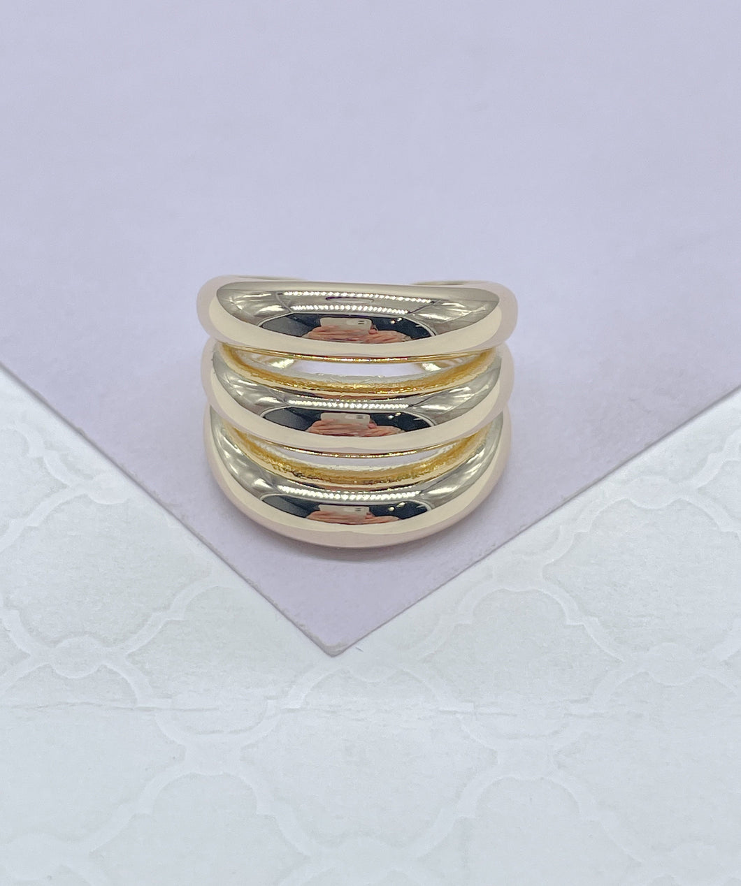 18k GoldFilled Adjustable Chunky 3-Rowed Dome Ring