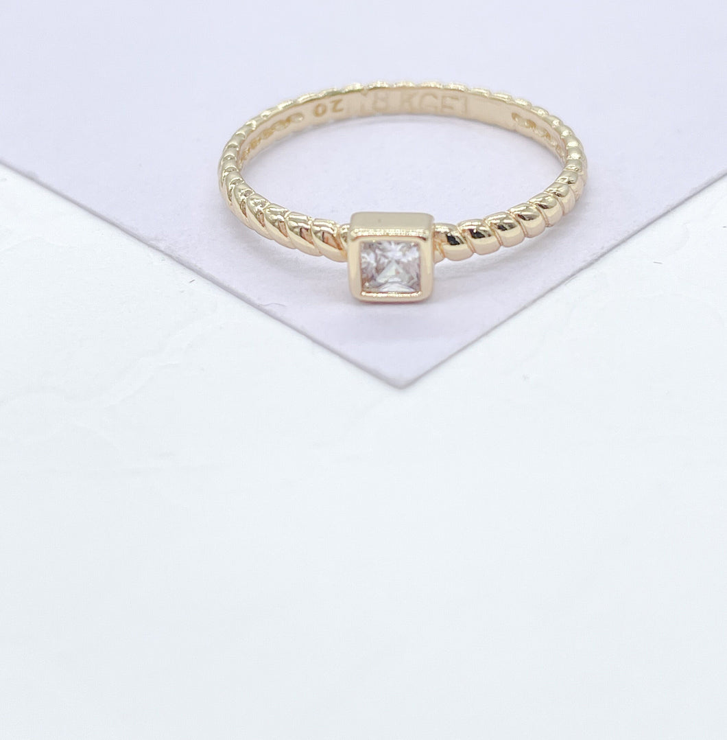 18 Goldfilled Smooth Twisted Plain Ring With Square Beveled CZ Stone, For Her, Gift Ideas, Dainty Ring, Solitare Ring, Statement Piece